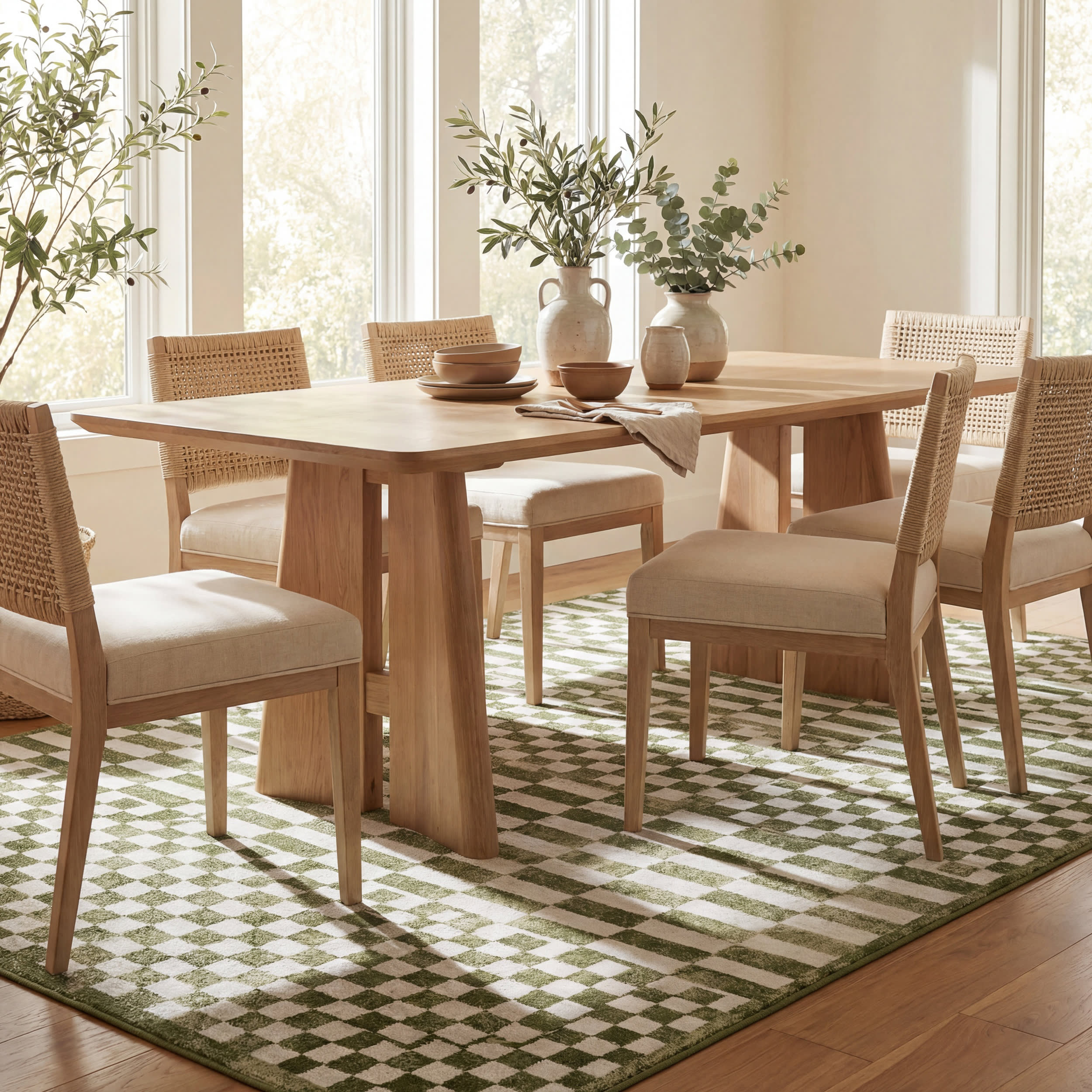 Kallie Washable Tiled Rug | Green