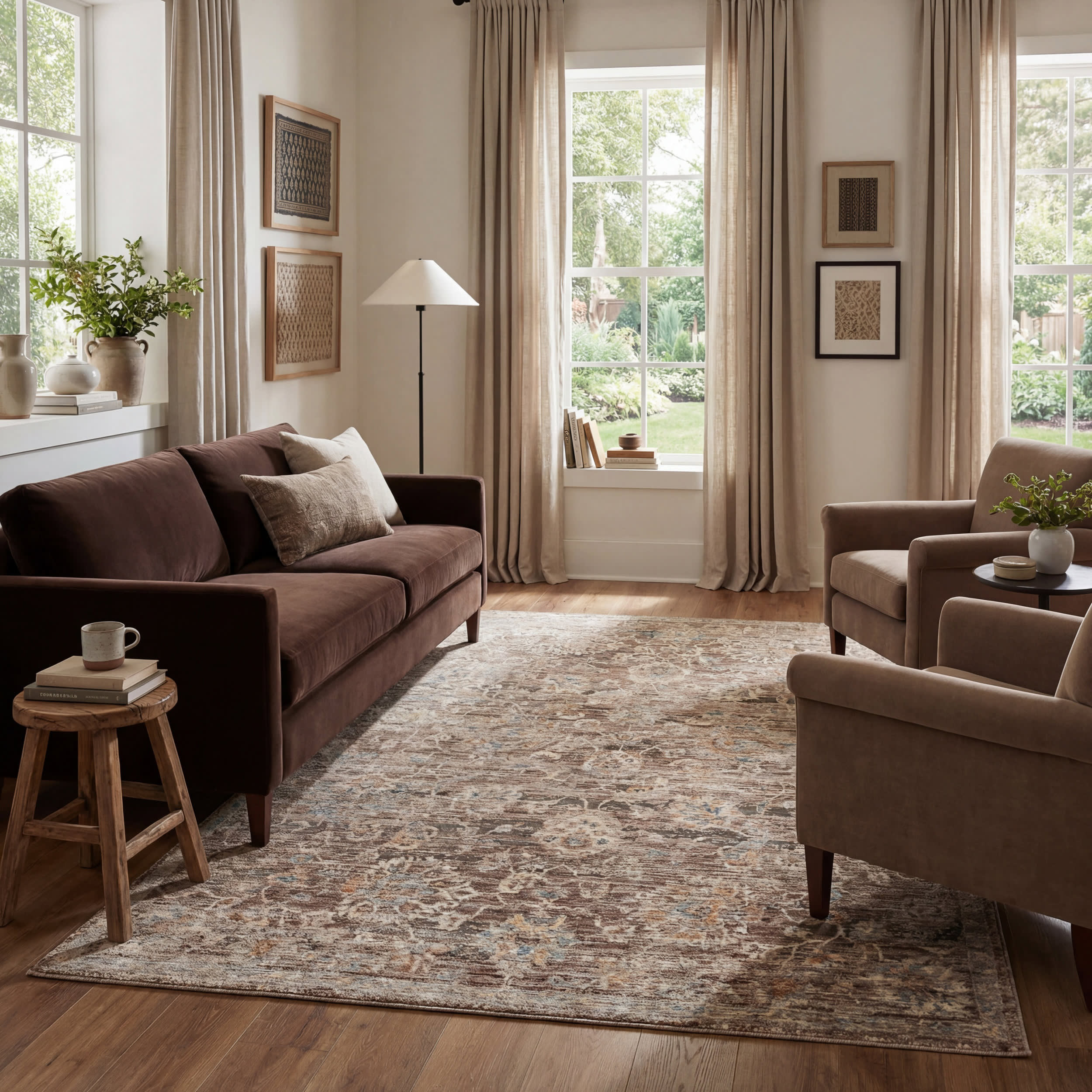 Halima Traditional Vintage Floral Rug | Brown Image secondaire du produit
