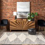 Moroccan Diamond Pinstripes Tassel Rug | Off White