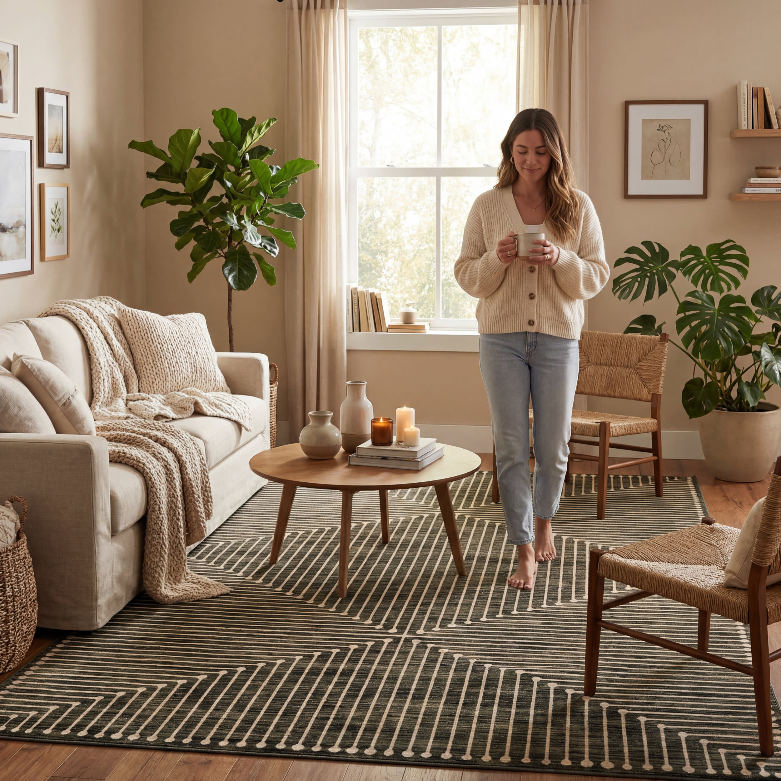 Revelyn Geometric Washable Rug | Green