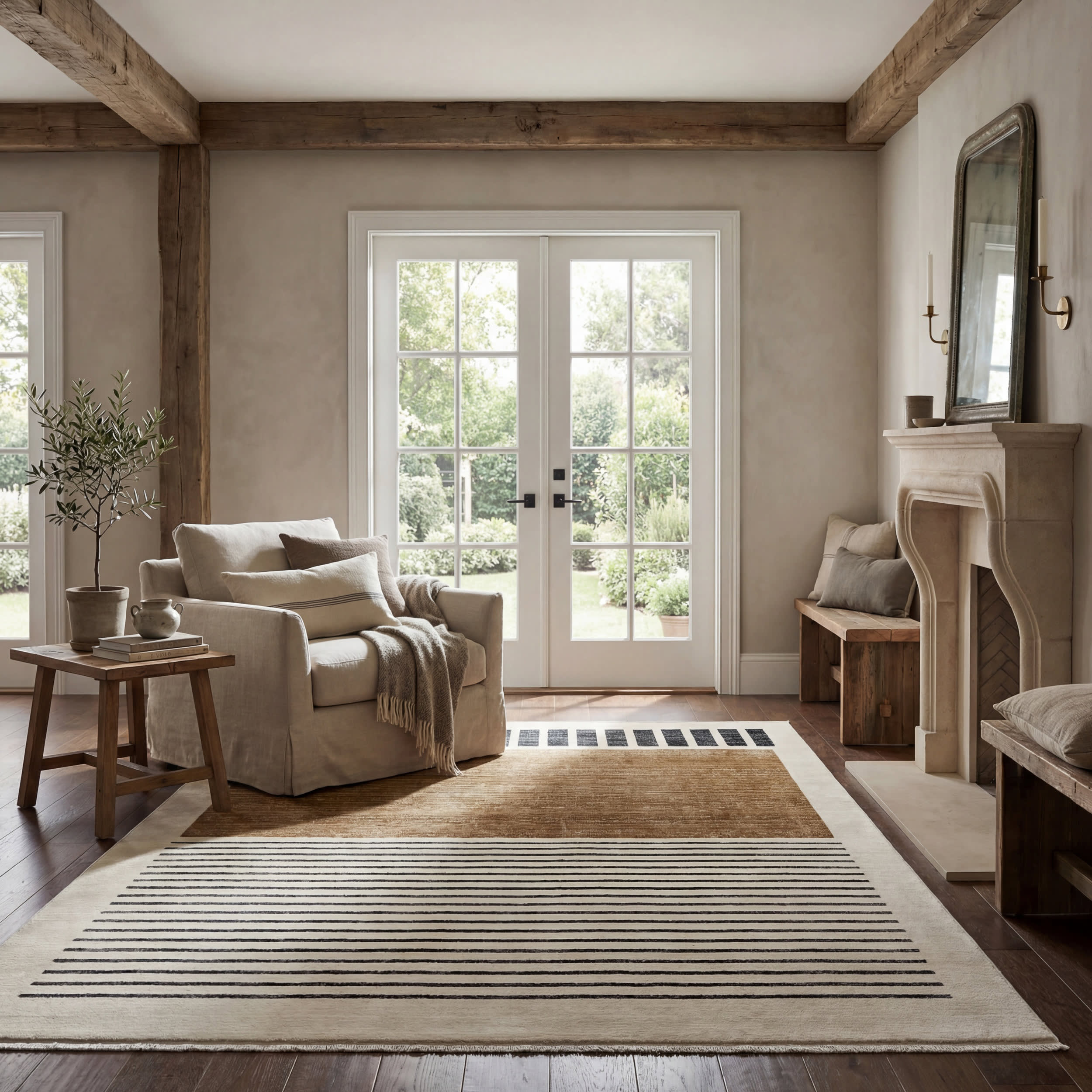 Anette Block Striped Rug | Beige