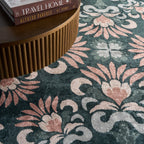 Fayna Floral Washable Rug | Green