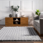 Ivana Checkered Plush Cloud Washable Rug | Silver