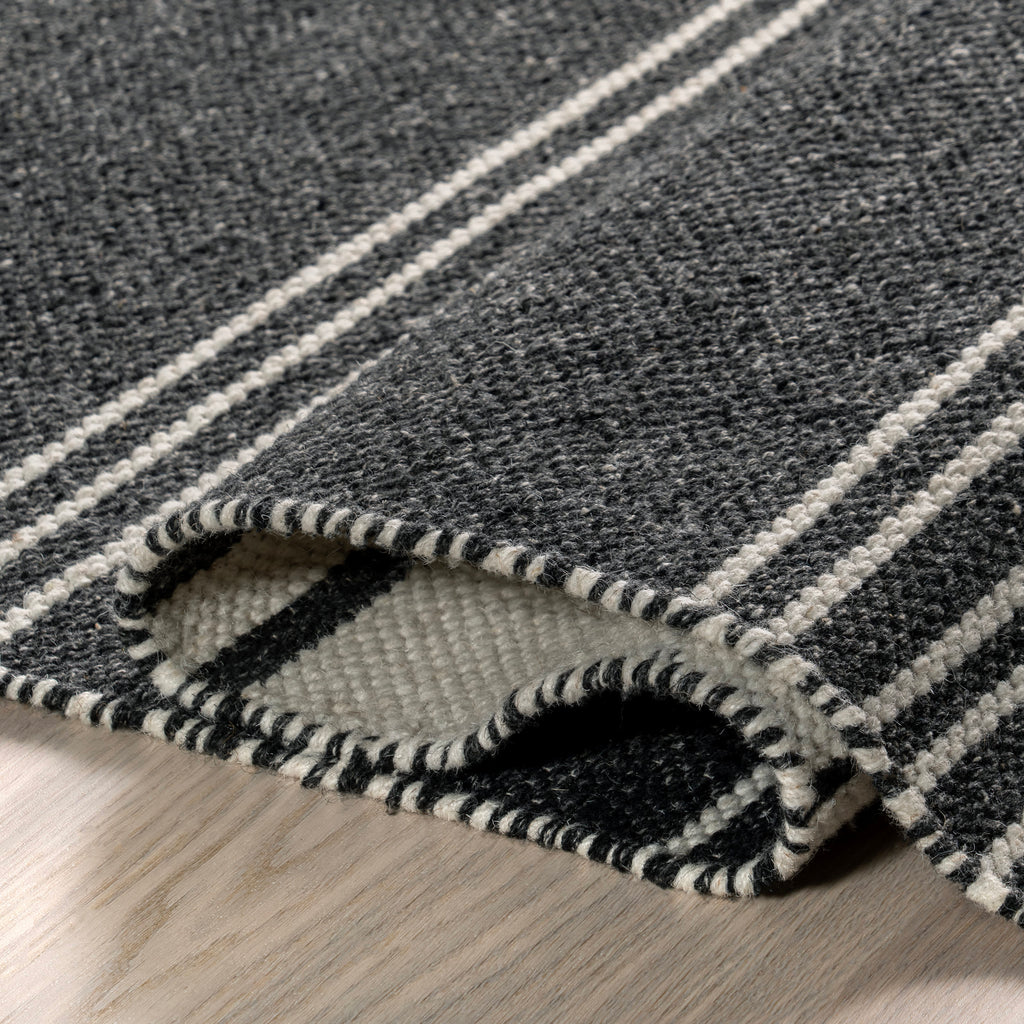 Birchwood Reversible Striped Wool Rug | Dark Grey
