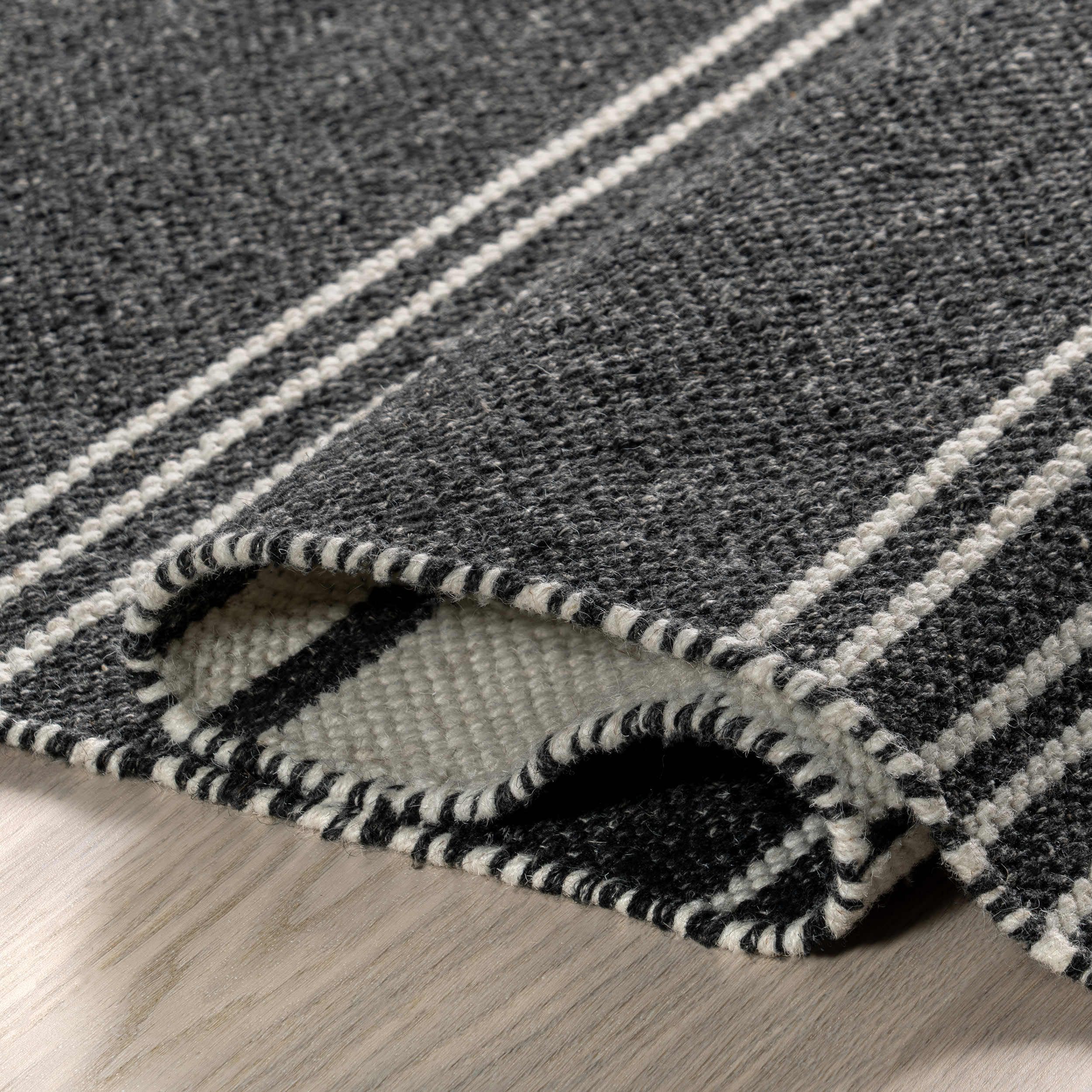 Birchwood Reversible Striped Wool Rug | Dark Grey