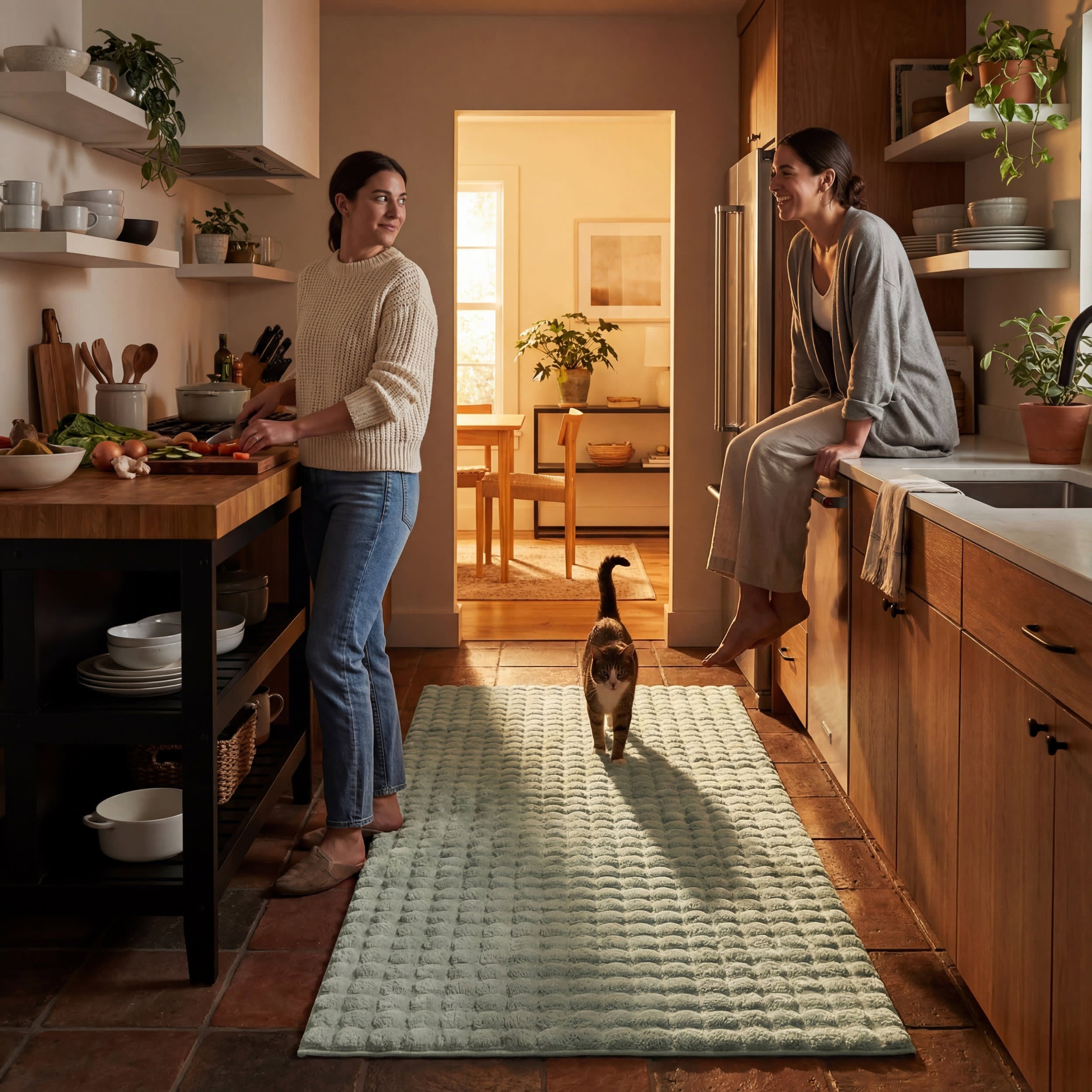 Ivana Checkered Plush Cloud Washable Rug | Mint Green
