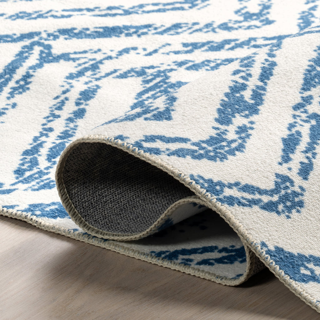 Reverse Herringbone Washable Rug | Blue