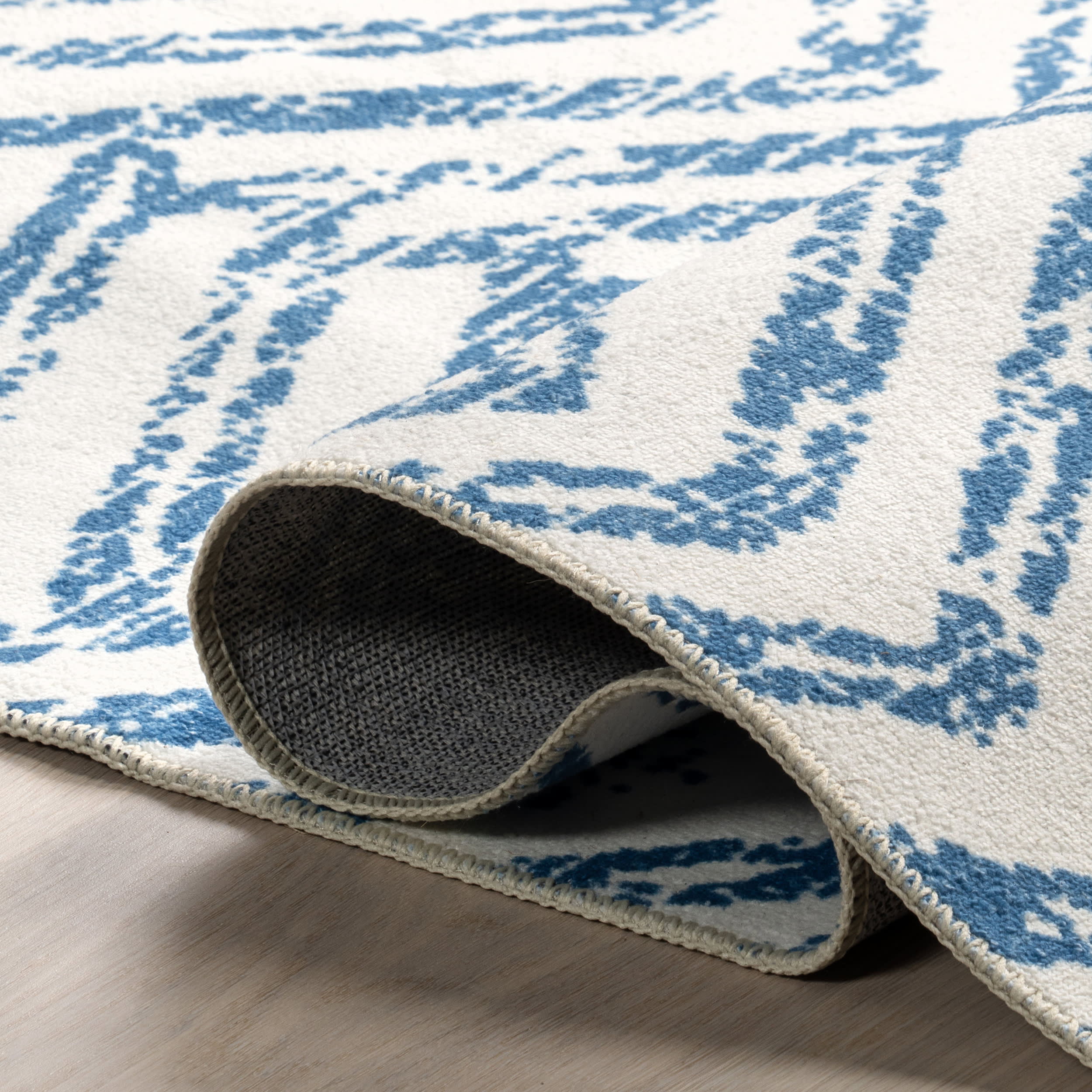 Reverse Herringbone Washable Rug | Blue