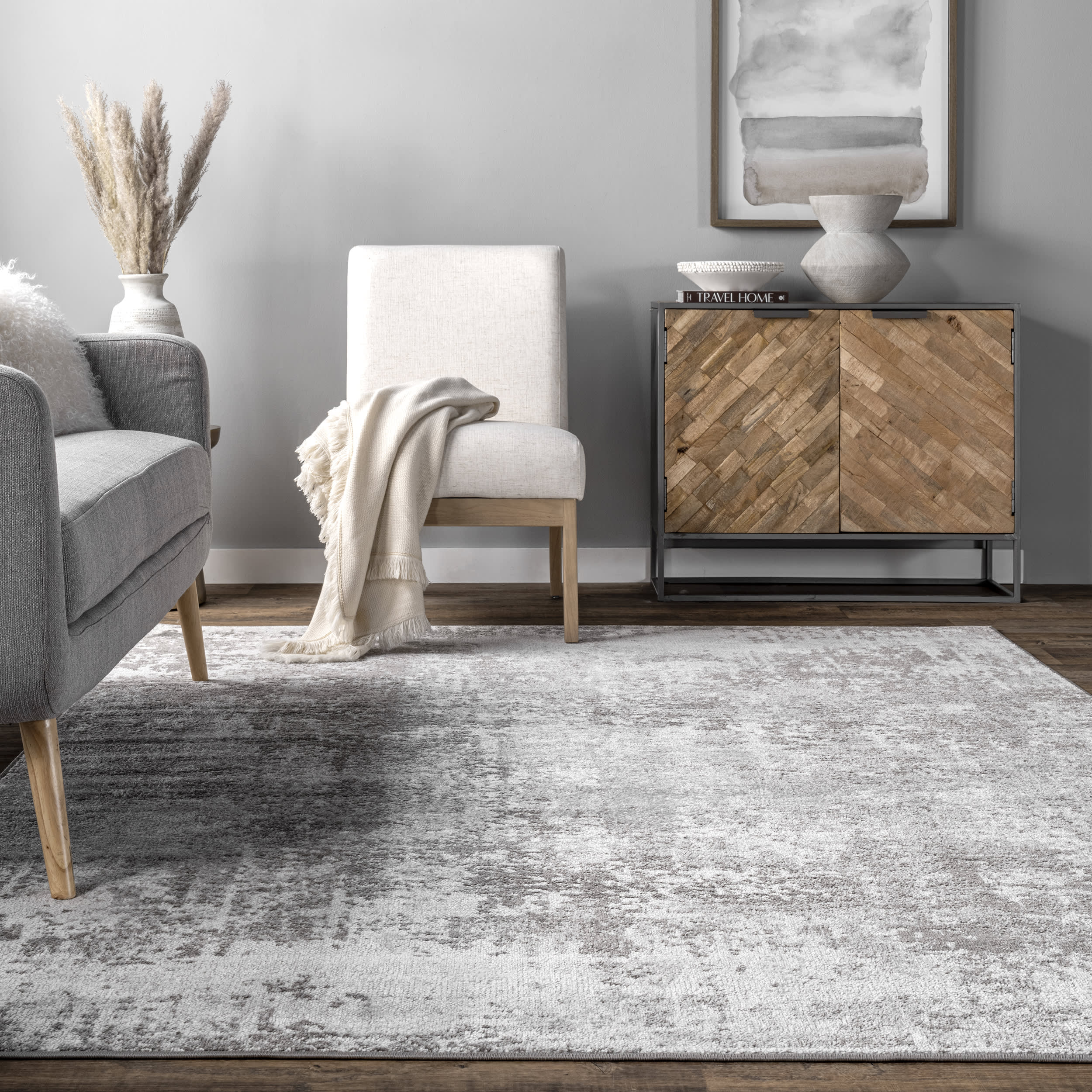 Whitney Vintage Abstract Rug | Light Grey