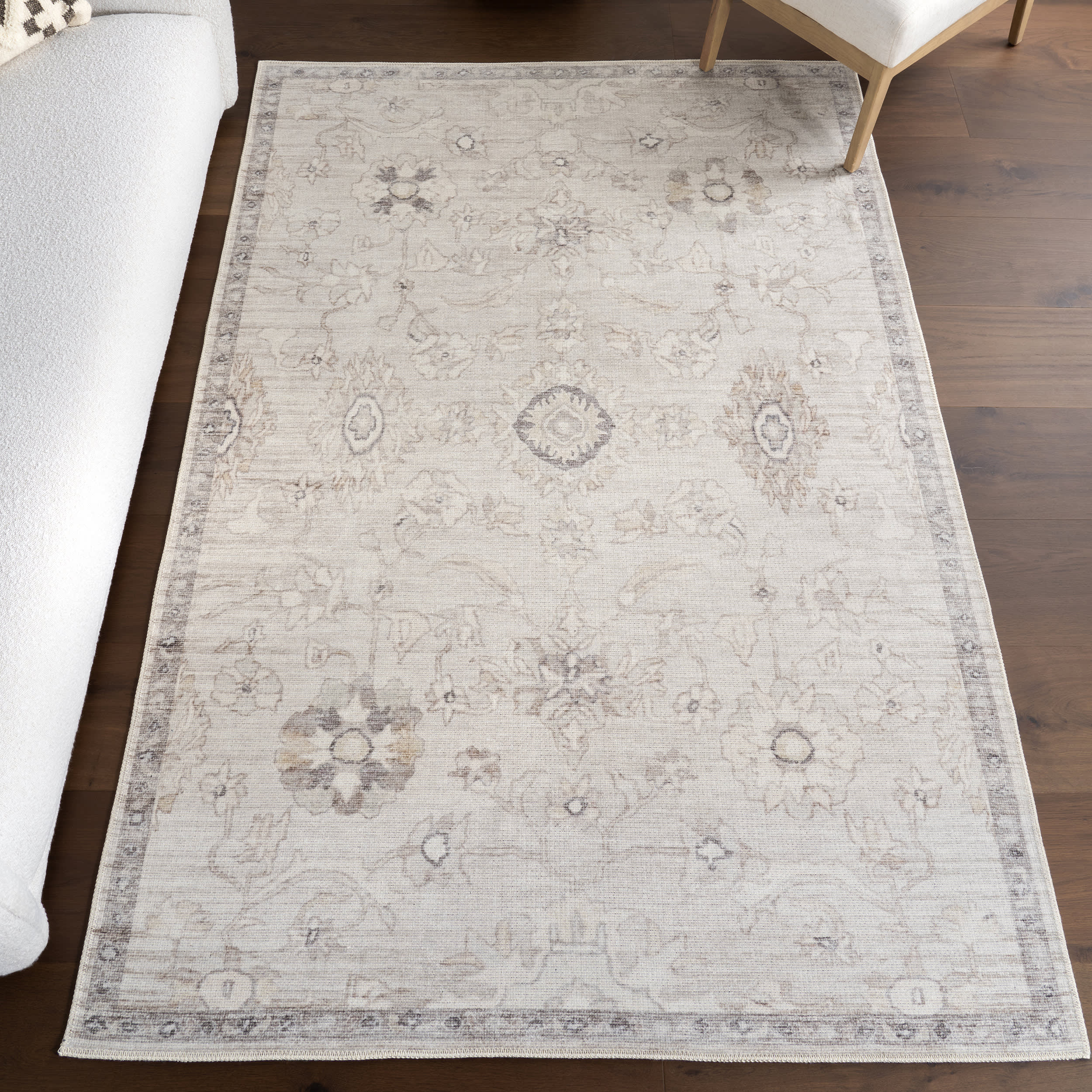 Cadence Floral Washable Rug | Taupe Secondary image