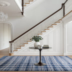 Denim Plaid Machine Washable Rug | Blue
