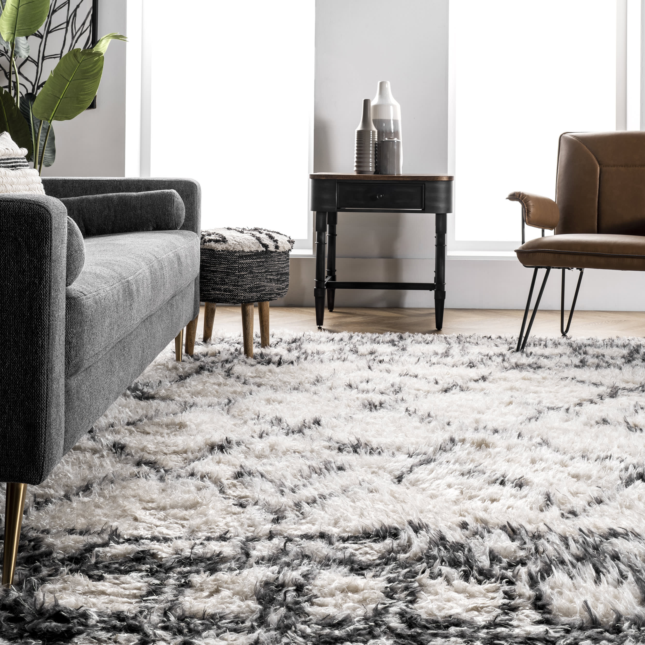 Riffian Lattice Shag Rug | Beige