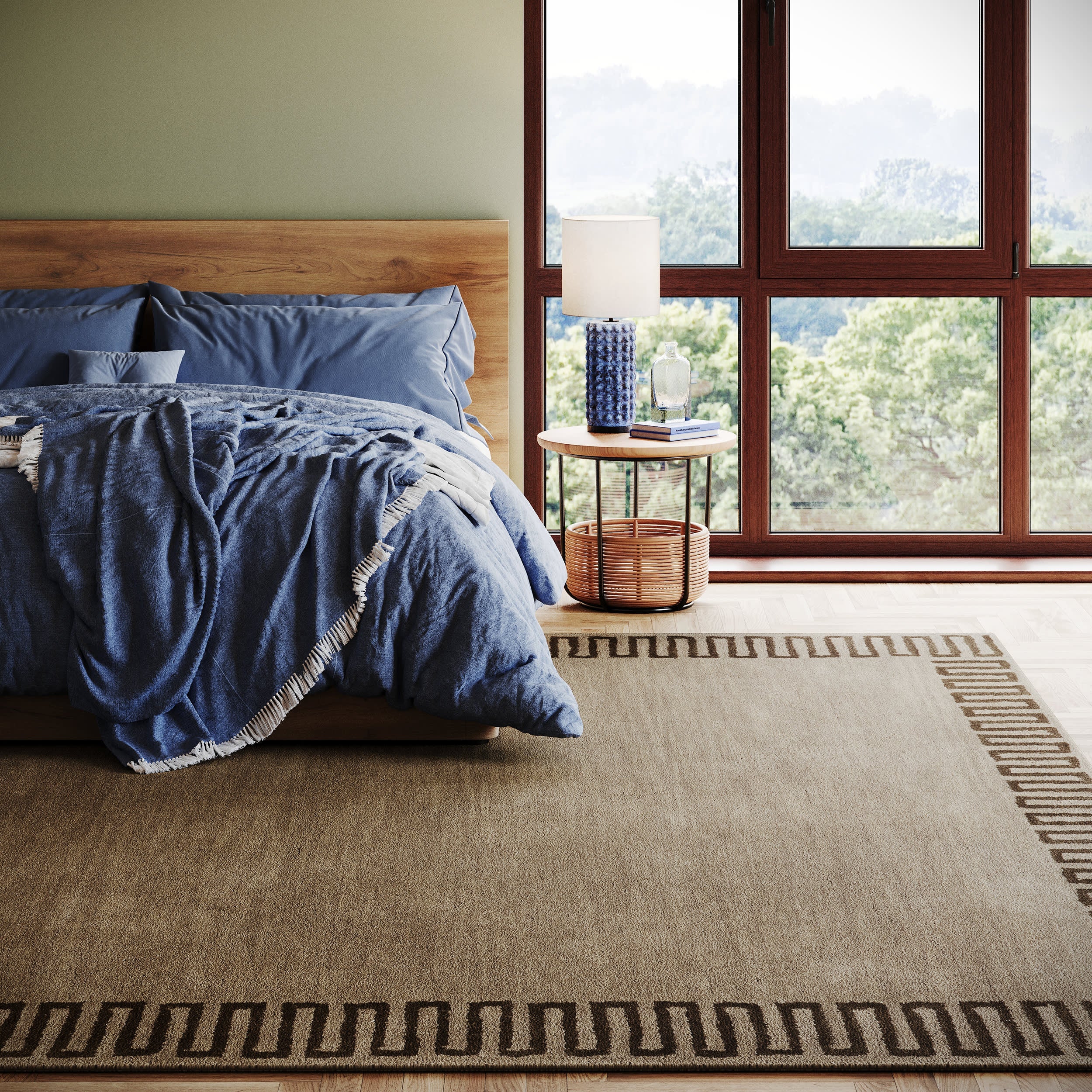 Taya Modern Bordered Rug | Olive Image principale du produit