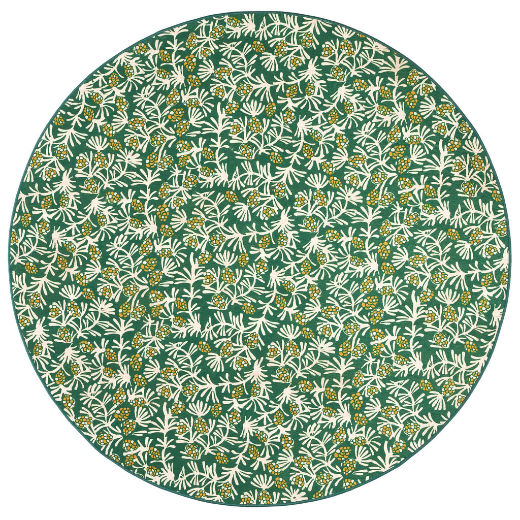 Winter Pinecones Machine Washable Rug | Green