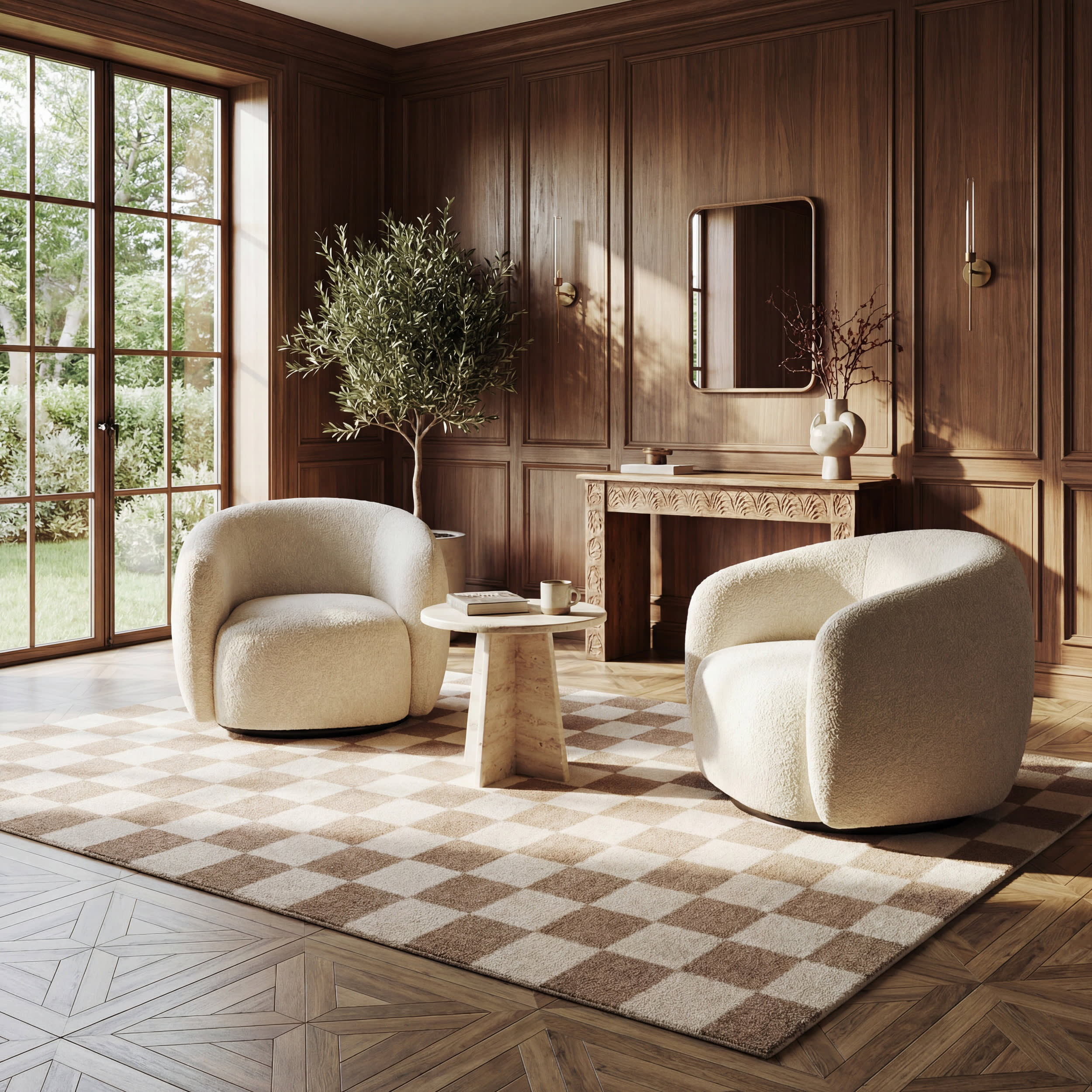 Calina Modern Checkered Indoor Wool Rug | Taupe