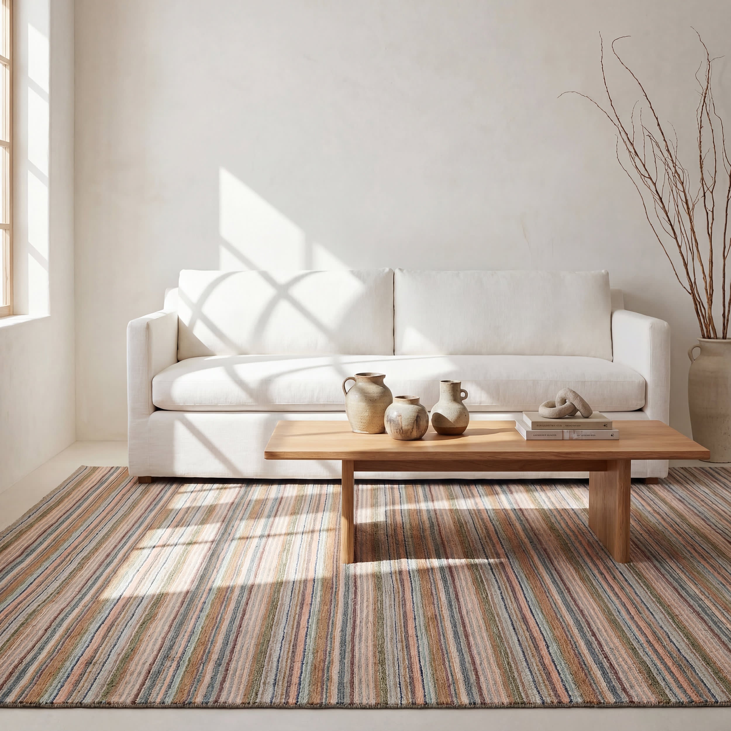 Brindle Stripe Hand Loom Knotted Wool Rug | Clay