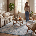 Kinice Traditional Floral Washable Rug | Dark Blue