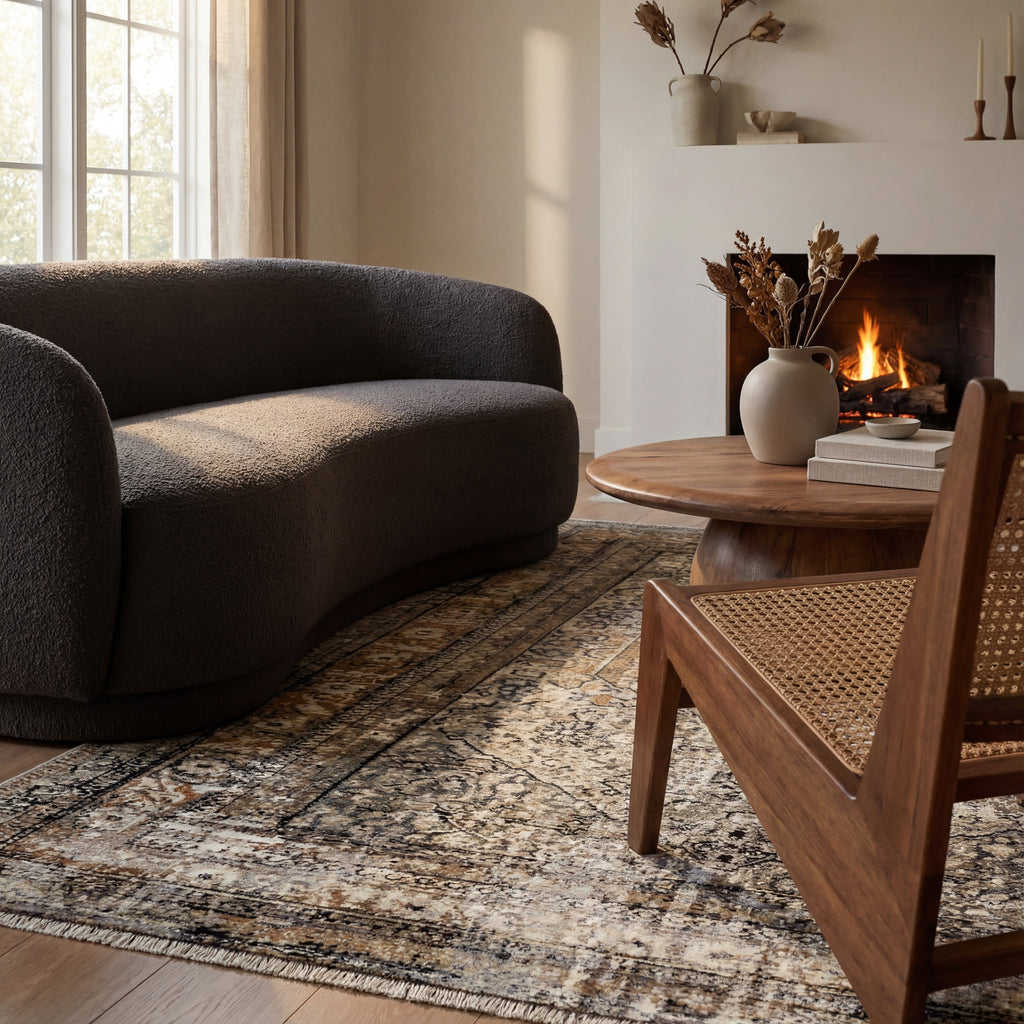 Vintage Medallion Fringe Rug | Beige