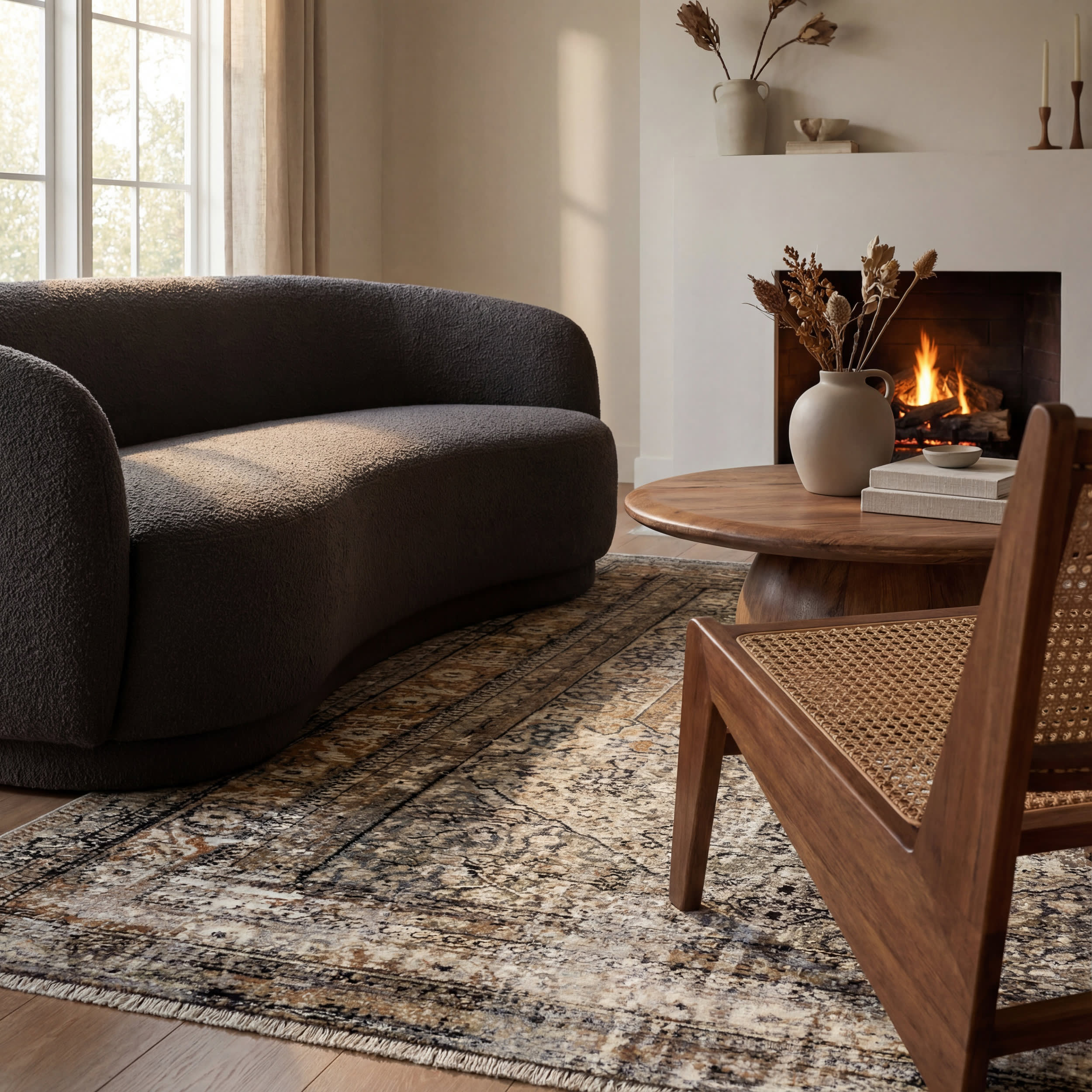 Vintage Medallion Fringe Rug | Beige