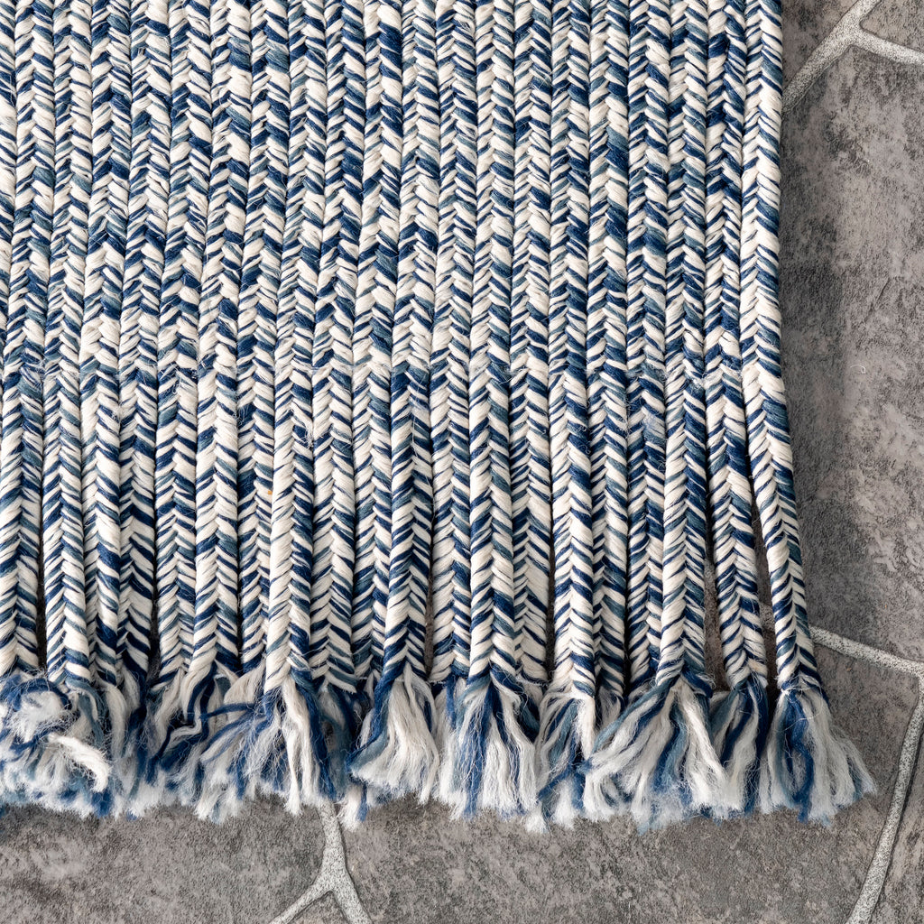 Ashen Braided Tassel Indoor/Outdoor Rug | Blue