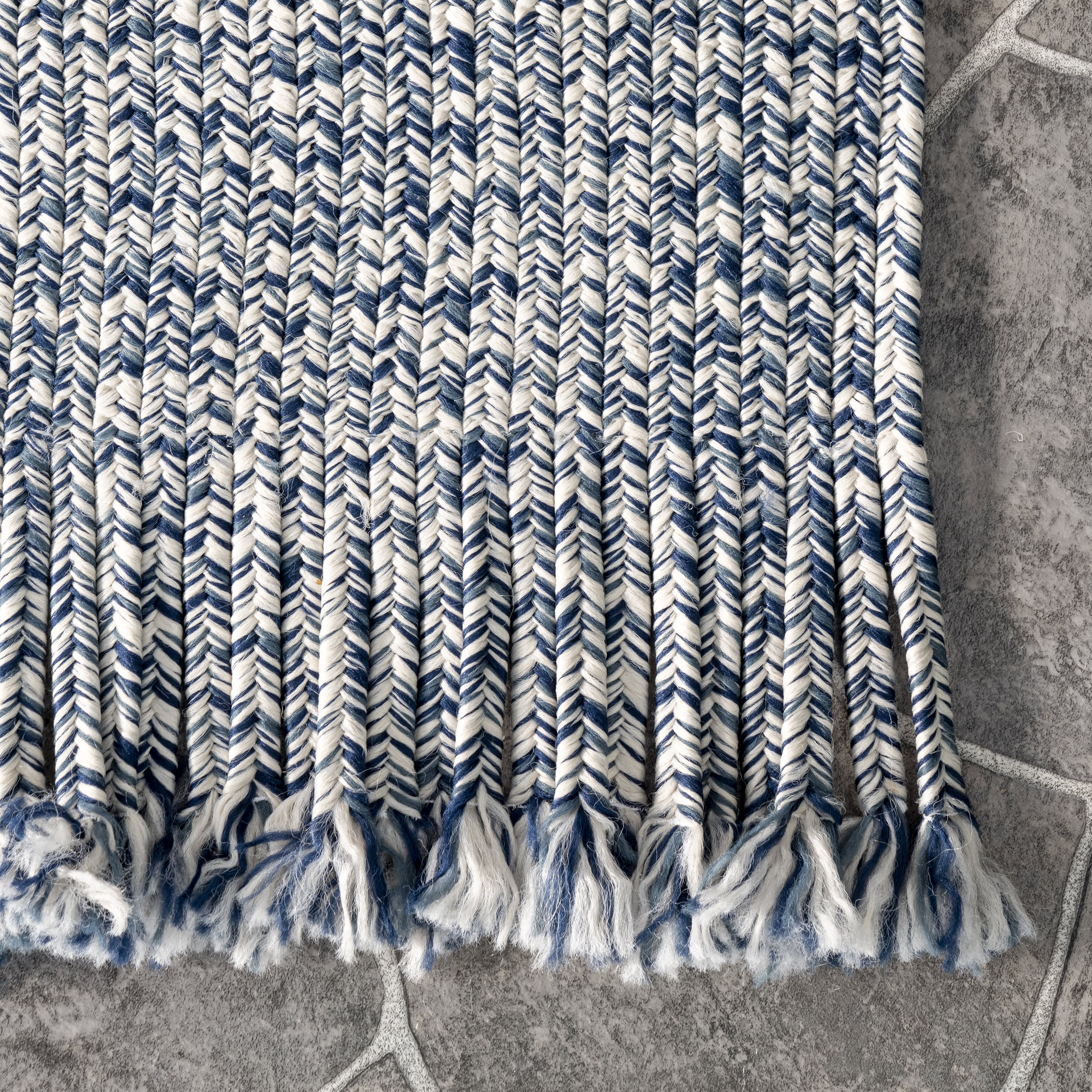 Ashen Braided Tassel Indoor/Outdoor Rug | Blue