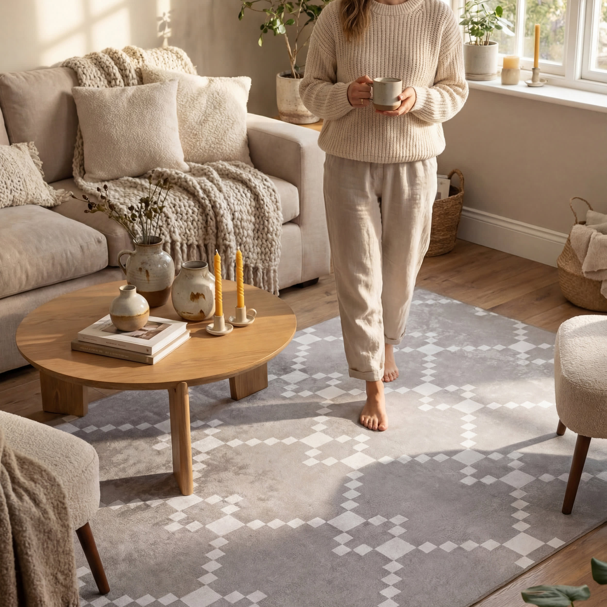 Juni Southwestern Geometric Washable Rug | Taupe