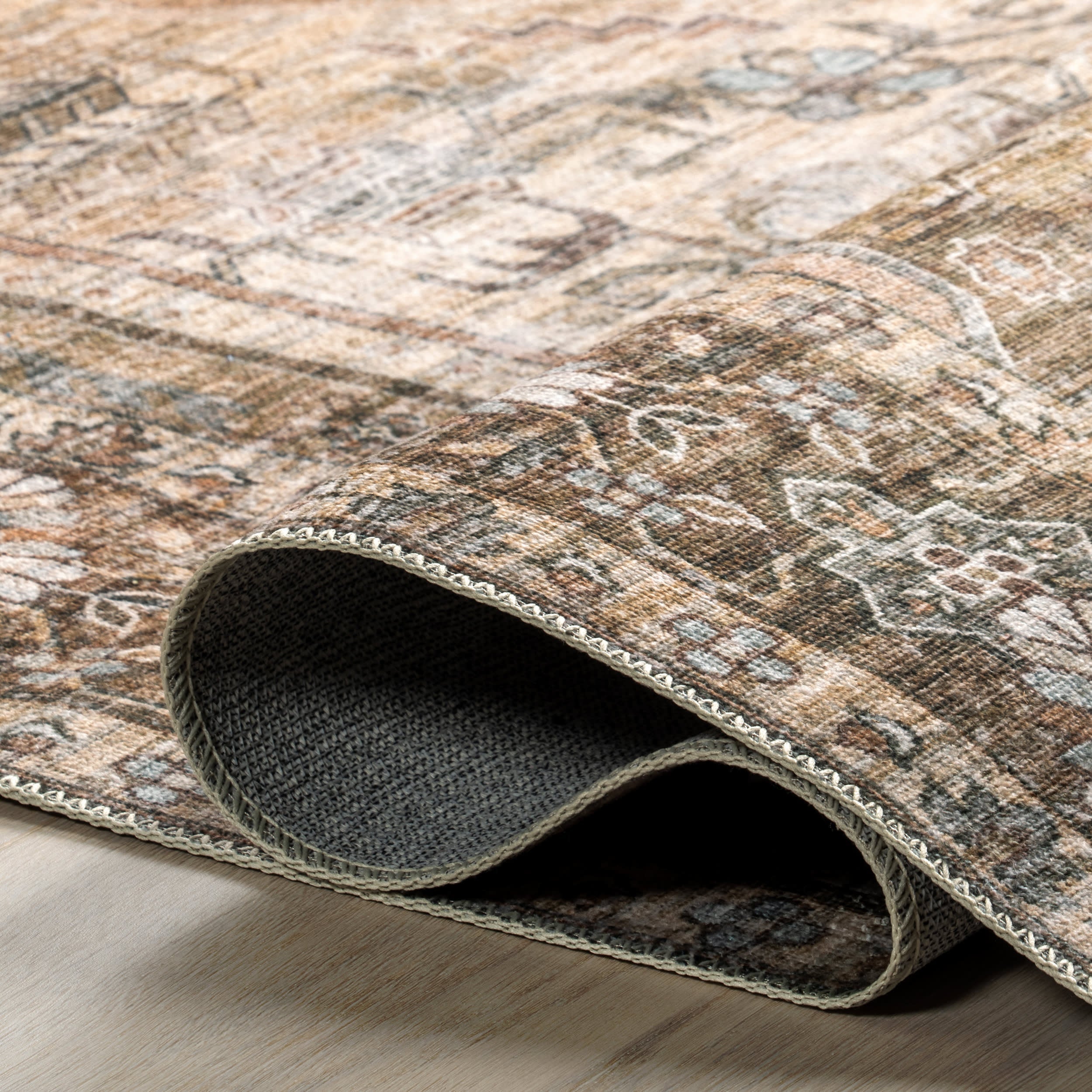 Zella Washable Vintage Rug | Light Brown