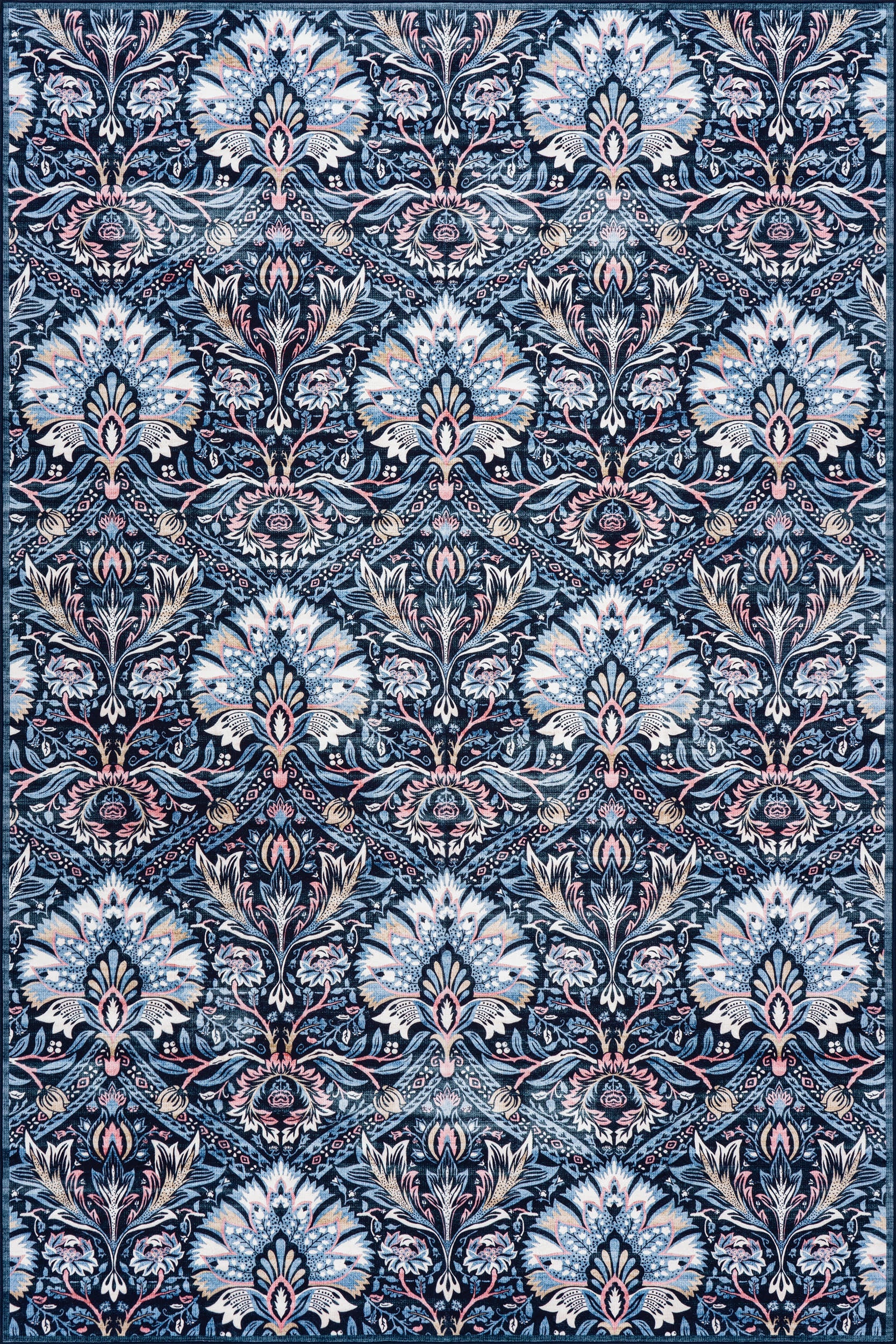 Sati Floral and Paisley Washable Rug | Dark Blue Secondary image