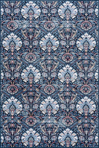 Sati Floral and Paisley Washable Rug | Dark Blue