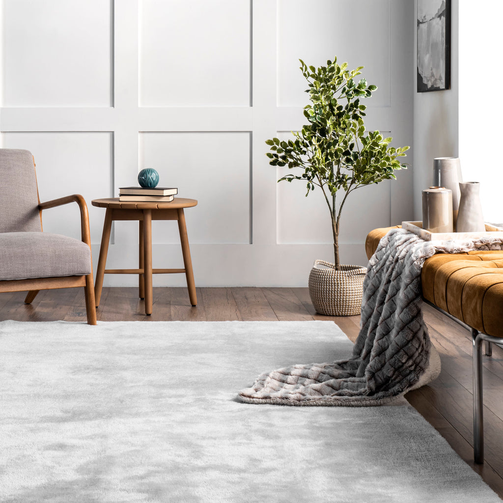 Washable Solid Shag Rug | Light Grey