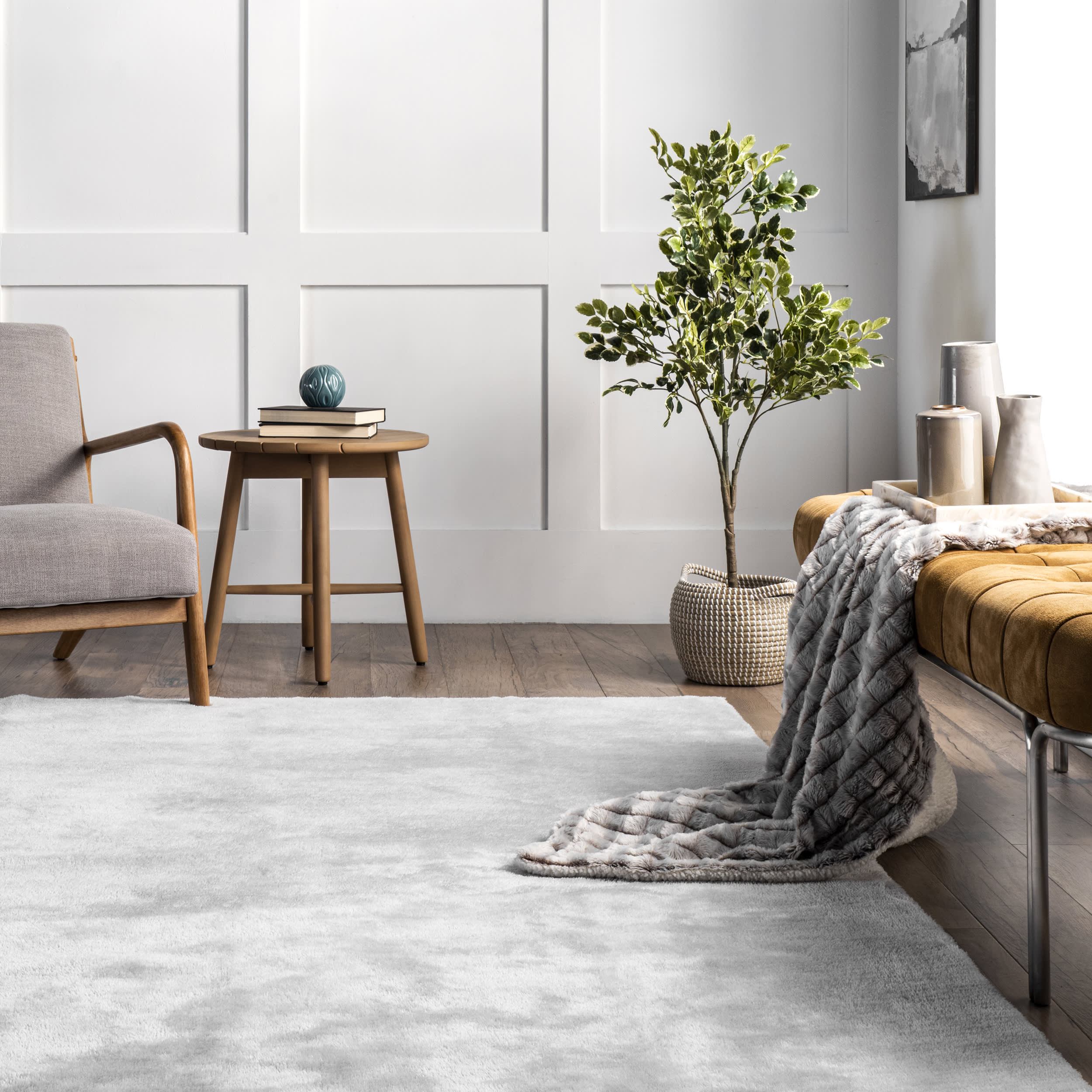 Washable Solid Shag Rug | Light Grey