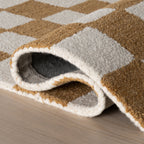 Calina Modern Checkered Indoor Wool Rug | Golden Tan