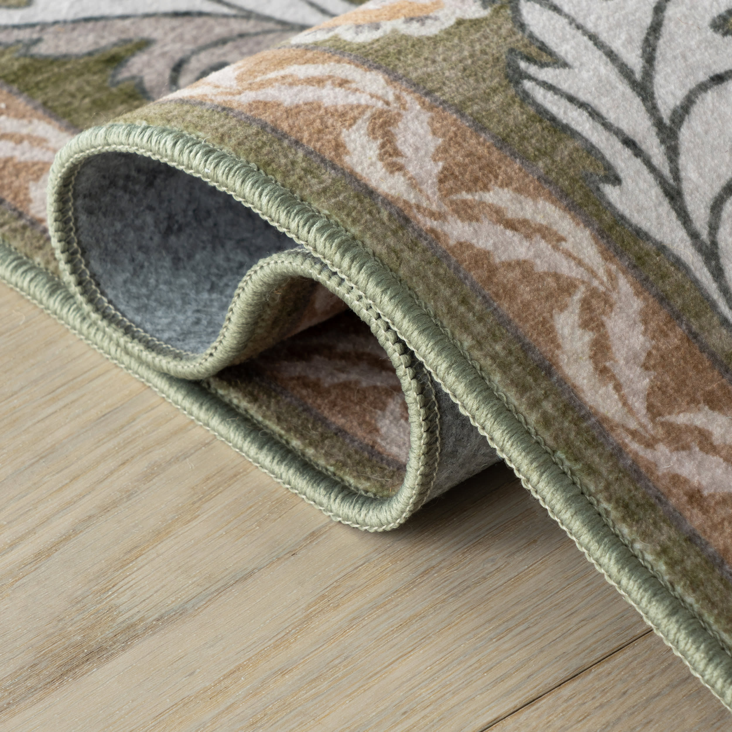 Mauri Bordered Floral and Paisley Washable Rug | Green