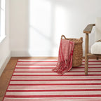 Abby Ticking Machine Washable Rug | Red