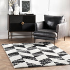 Faded Herringbone Shag Rug | Black And White