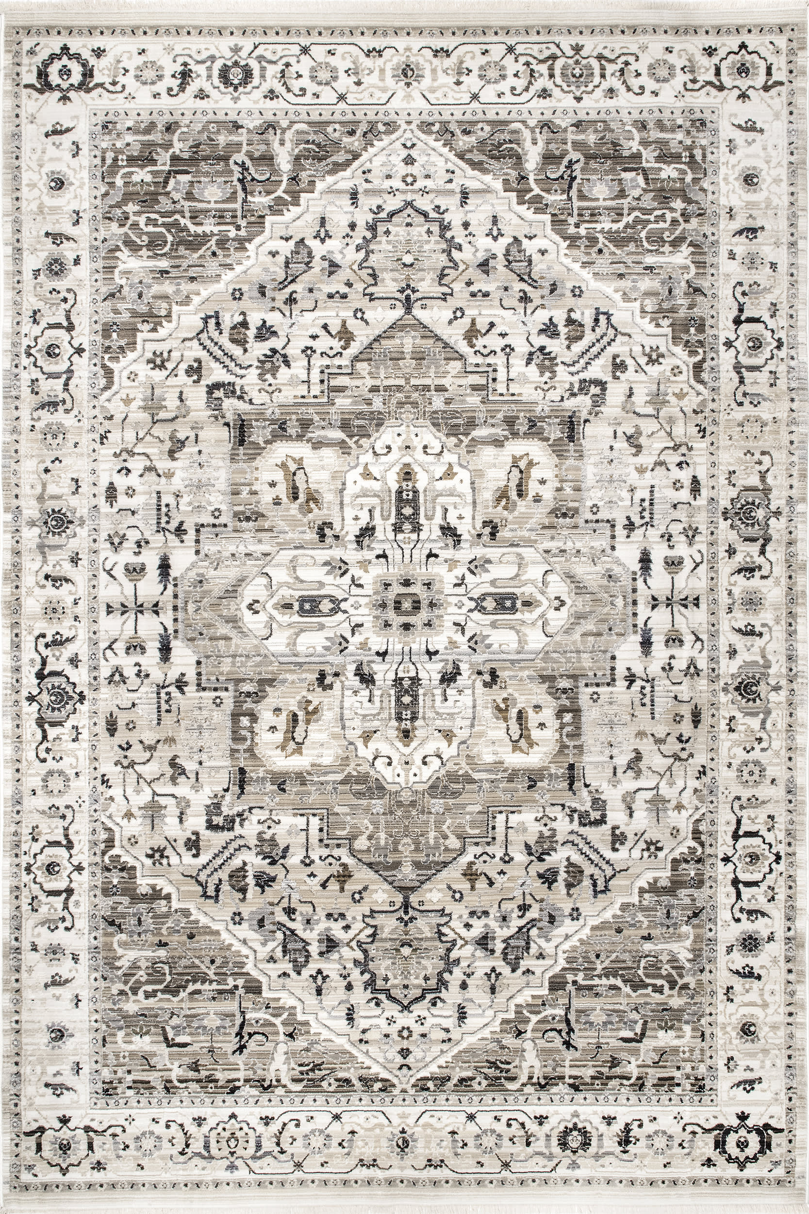 Rosette Medallion Fringed Rug | Beige Main image