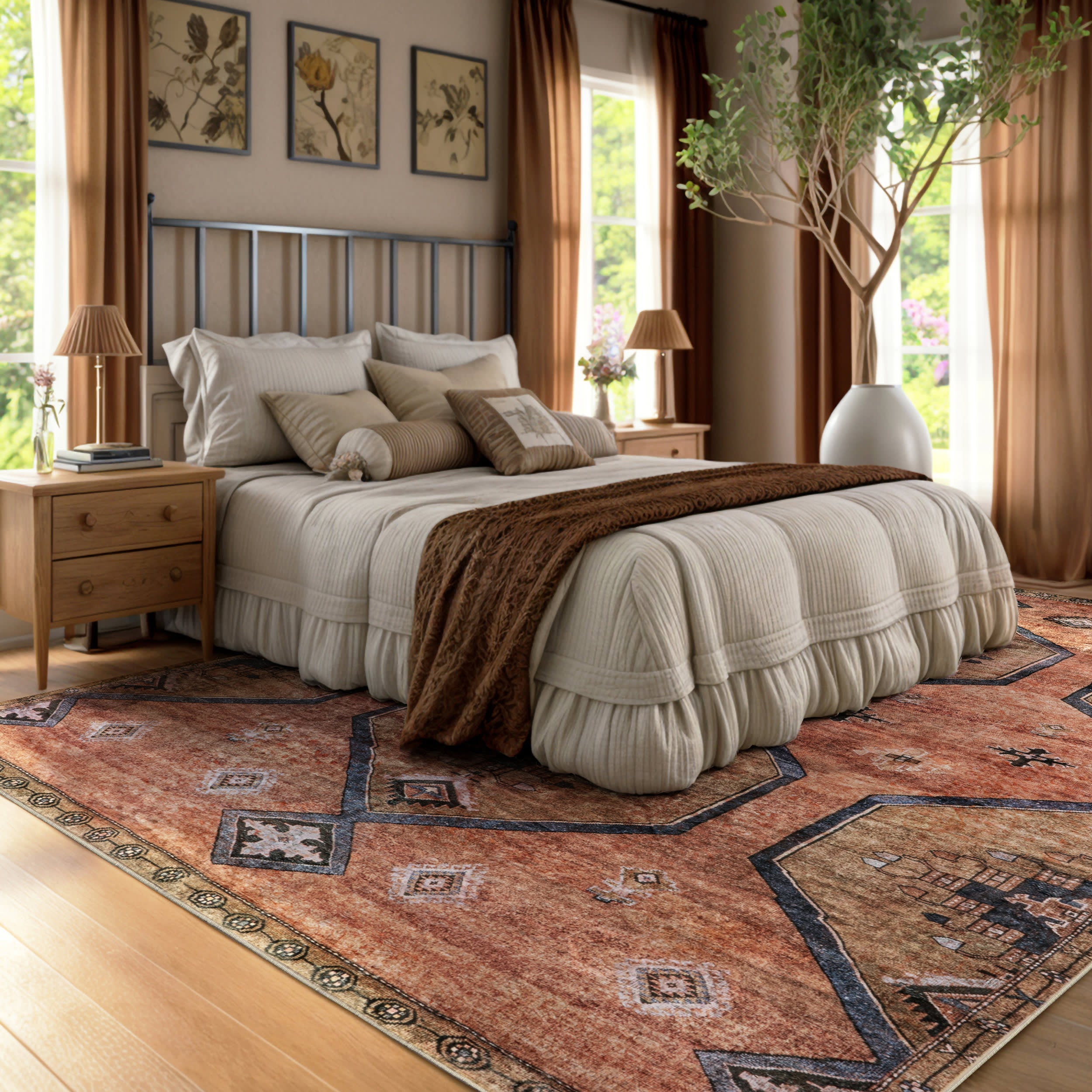 Katana Collage Washable Rug | Rust