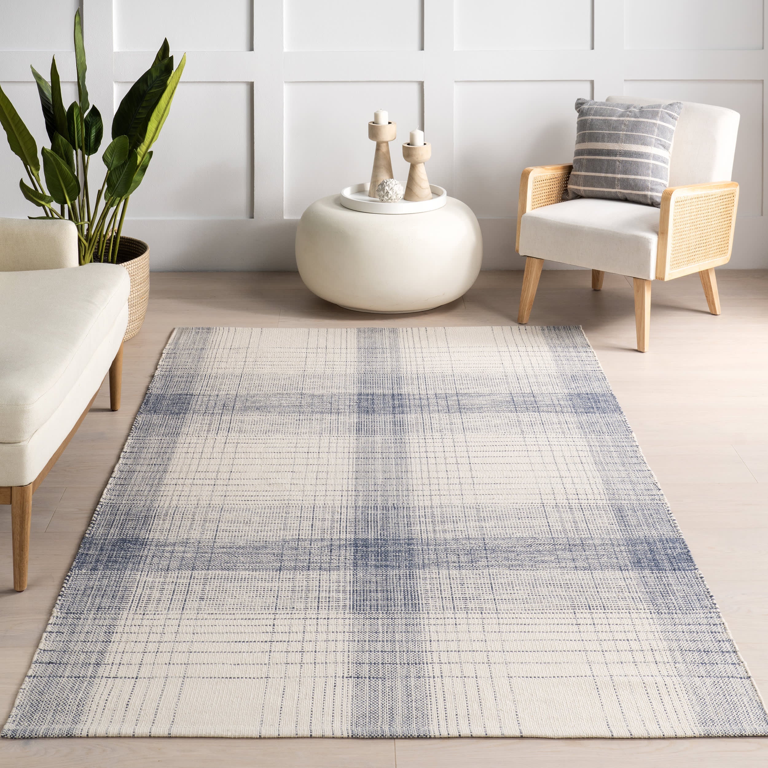 Winifred Vintage Plaid Rug | Blue