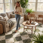 Vanni Checkered Fringed Rug | Green