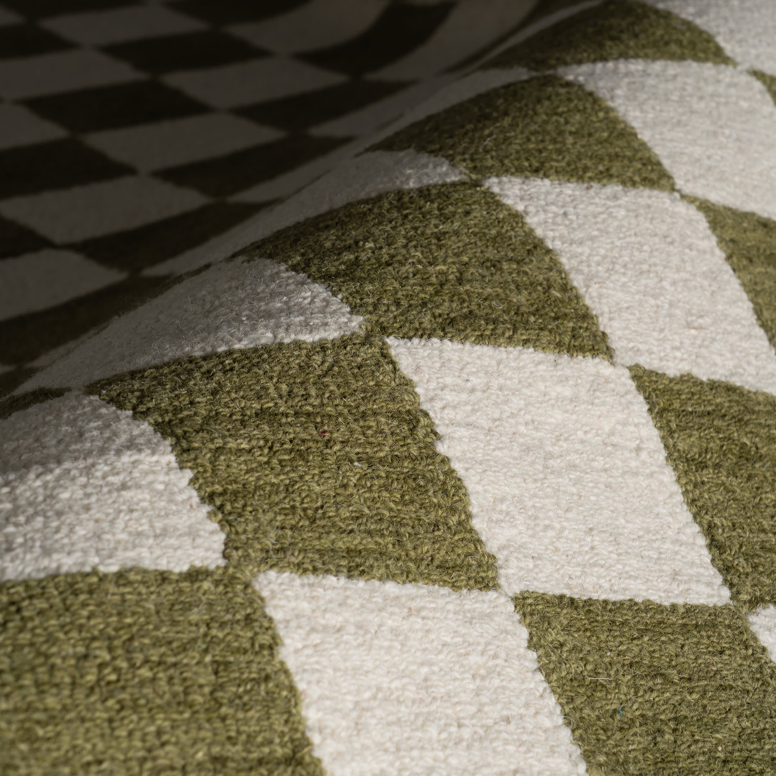 Calina Modern Checkered Indoor Wool Rug | Green
