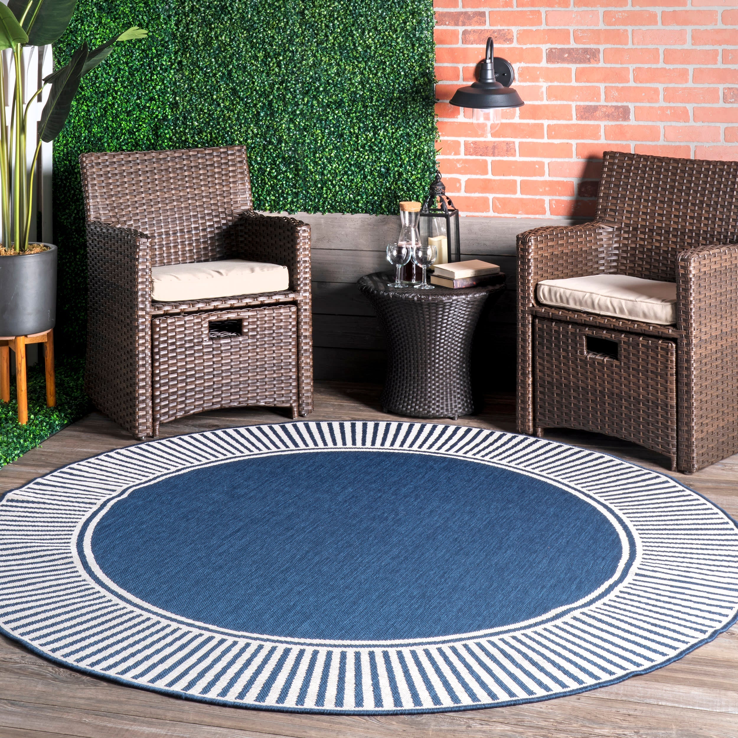 Striped Border Indoor/Outdoor Flatweave Rug | Navy Secondary image