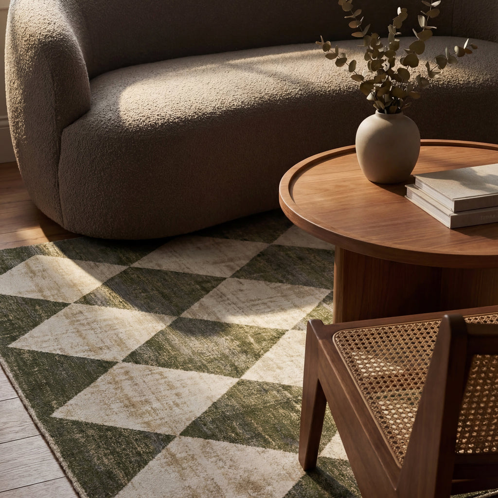 Vanni Checkered Fringed Rug | Green