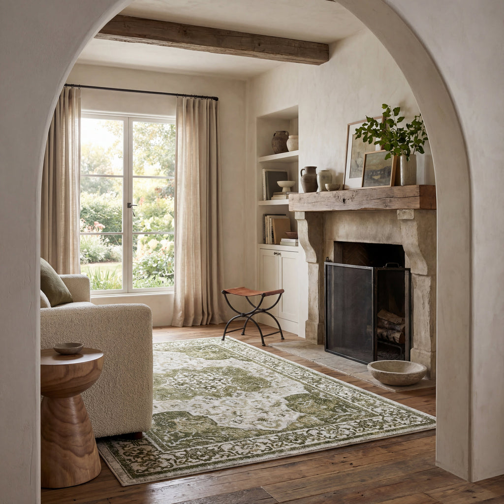 Charlisa Washable Faded Snowflake Rug | Green