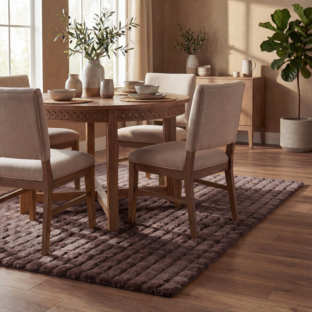 Ivana Checkered Plush Cloud Washable Rug | Dark Brown