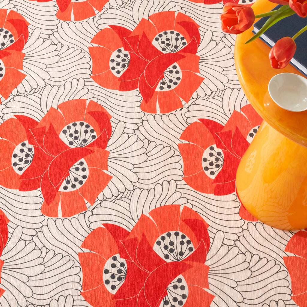 Japanese Poppy Machine Washable Rug | Multi