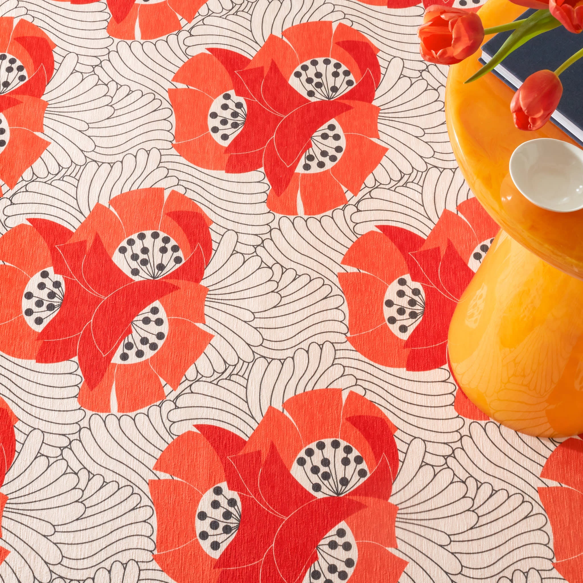 Japanese Poppy Machine Washable Rug | Multi