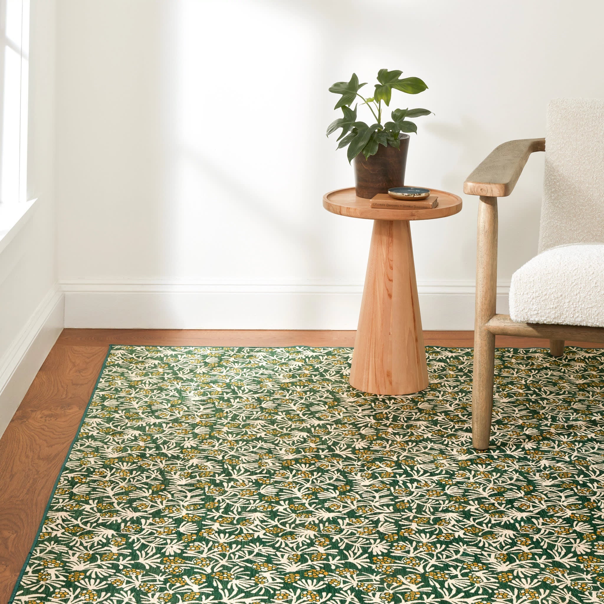 Winter Pinecones Machine Washable Rug | Green