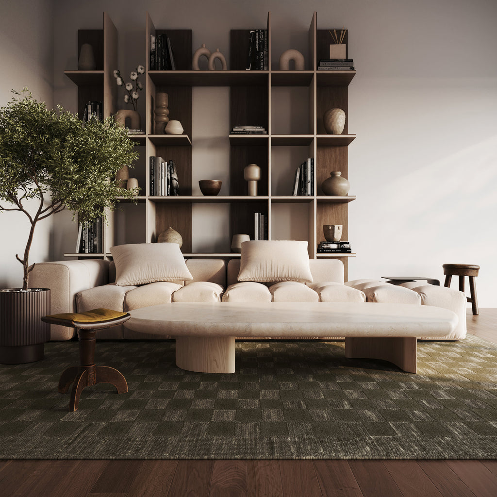 Linthea Modern Checkered Handmade Wool Rug | Green