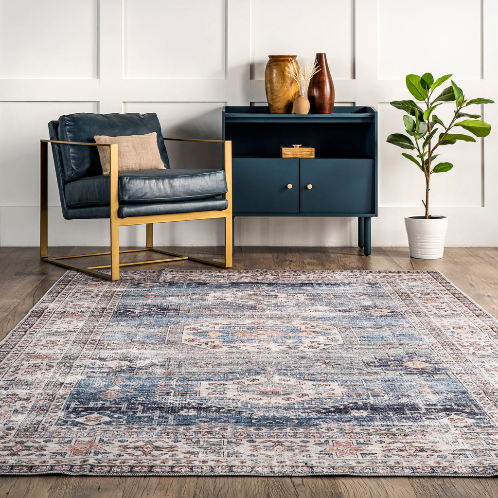Allison Faded Washable Rug | Blue