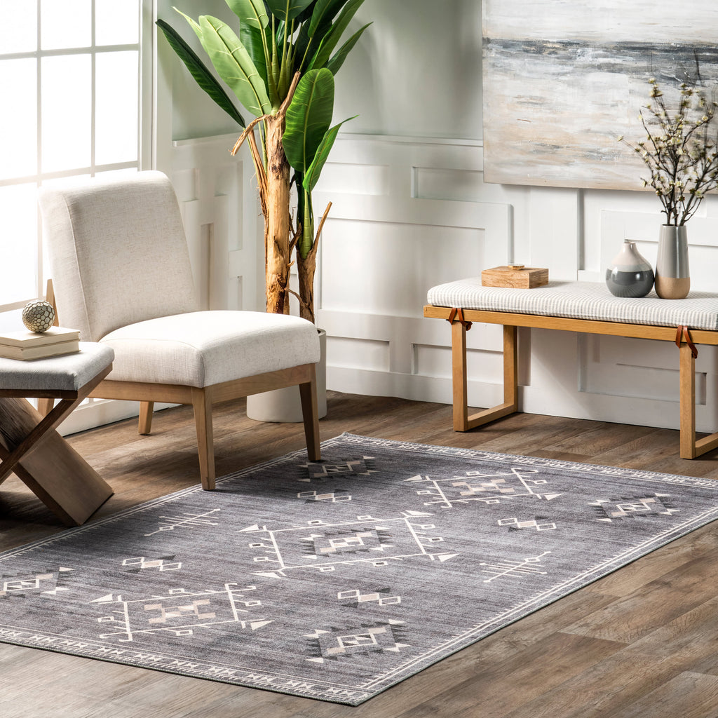 Poppy Persian Spill Proof Washable Rug | Grey